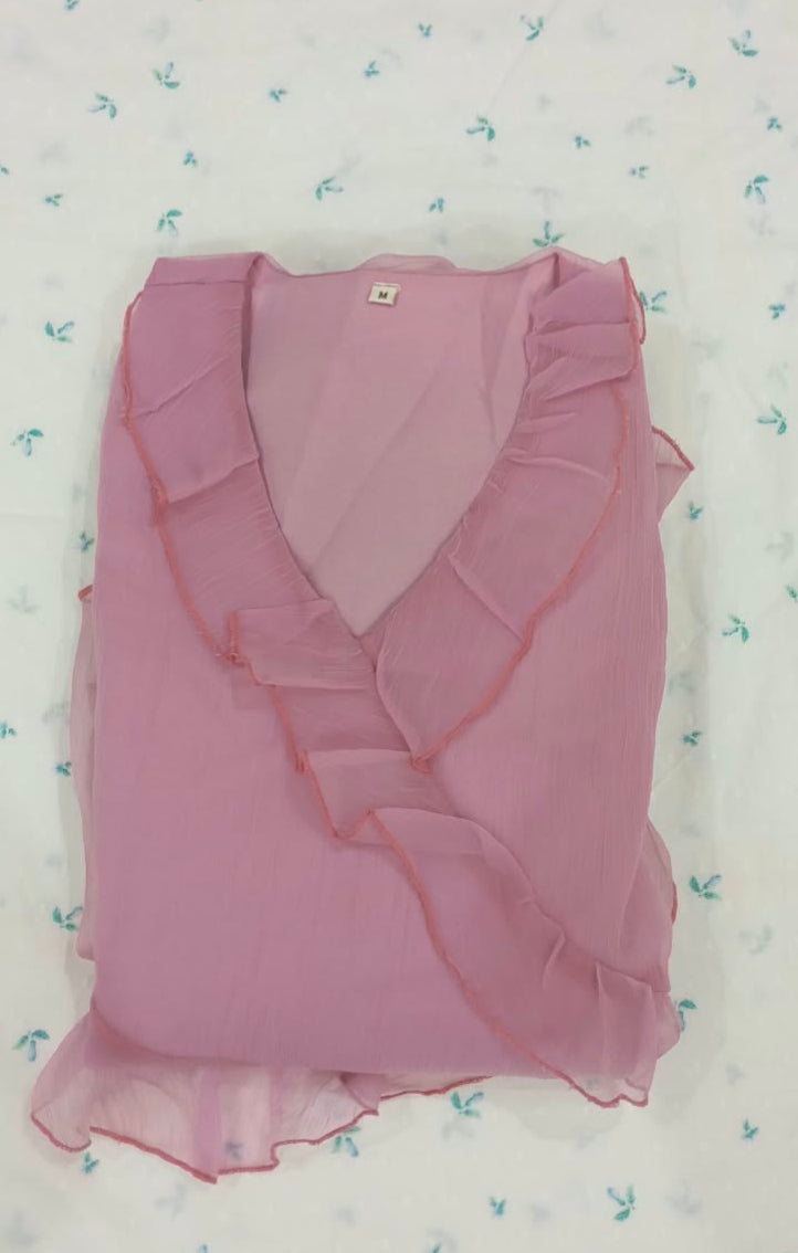 Pink Ruffle Detail Elegant Maxi Dress