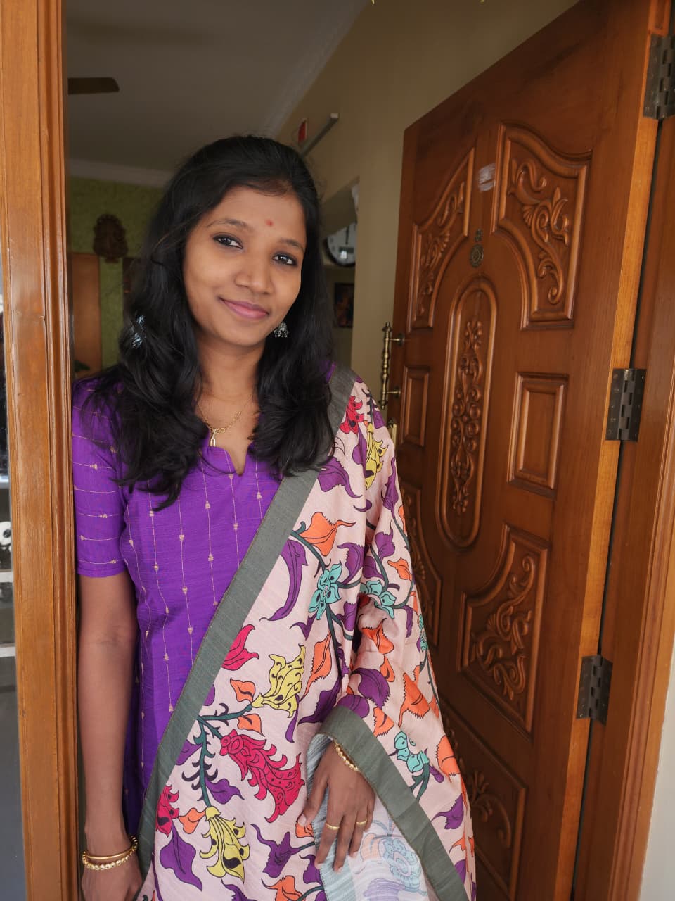 Royal Purple raw silk Kurta with Floral Dupatta