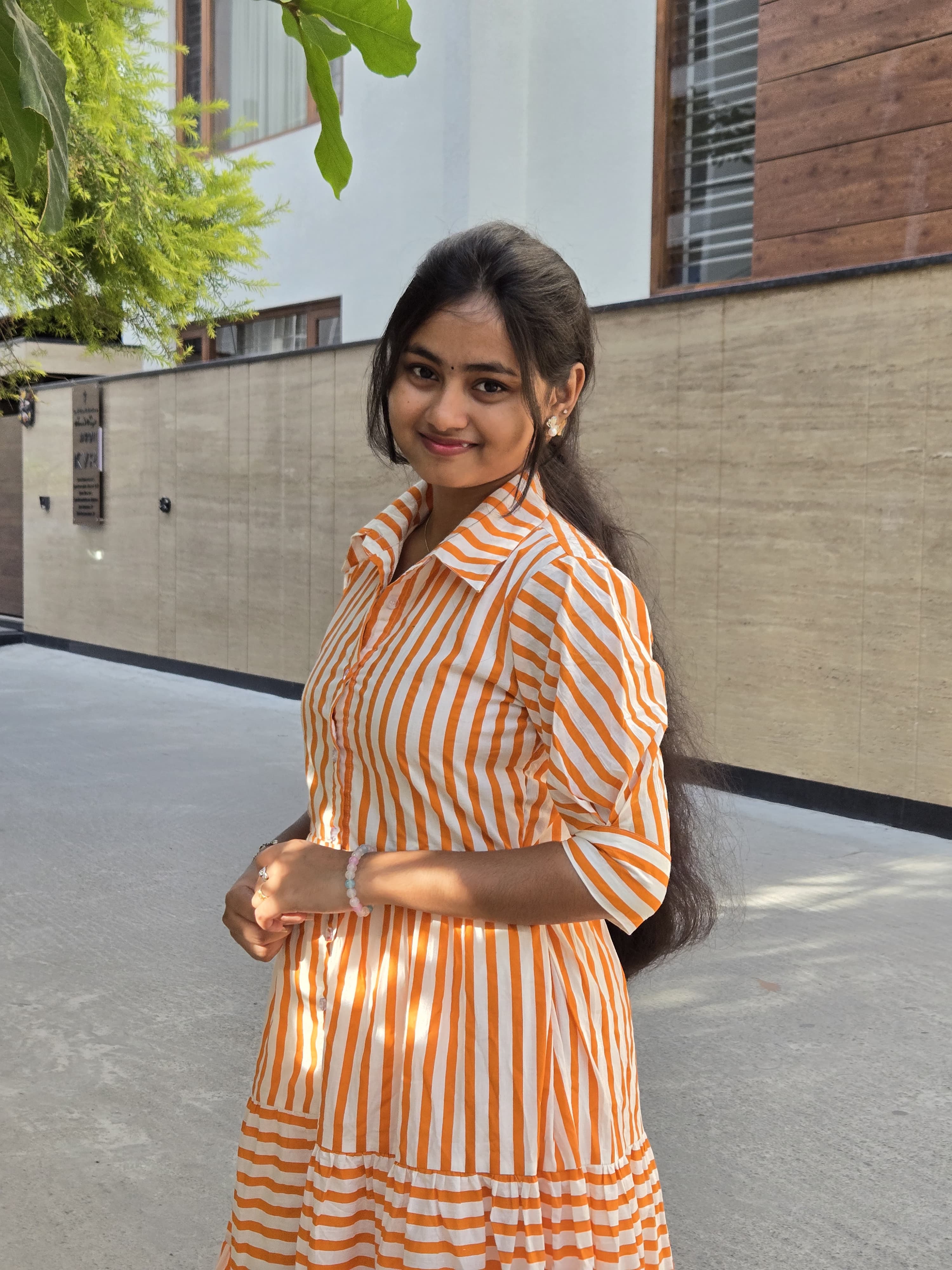 Orange Stripe Cotton Tiered Maxi Dress