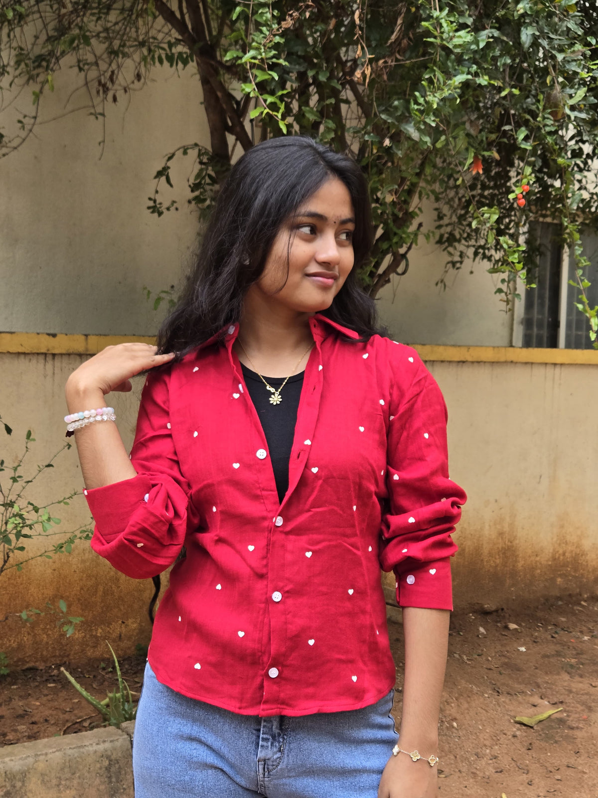 Red Heart Print Casual Shirt – Fuchsia Couture