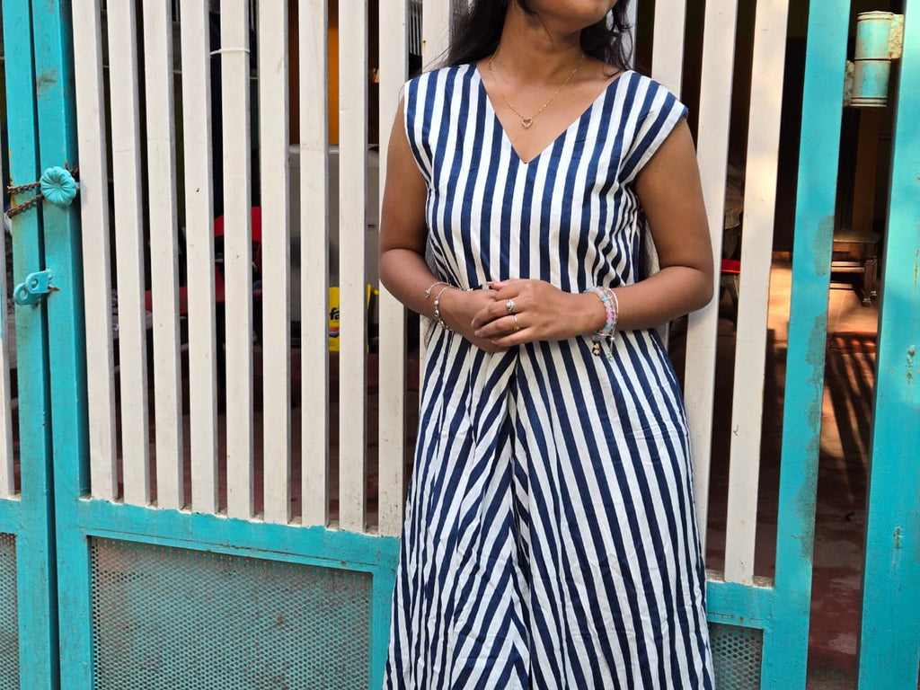 Midnight Stripe Cotton Maxi Dress