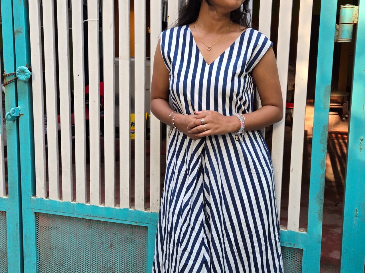 Midnight Stripe Cotton Maxi Dress