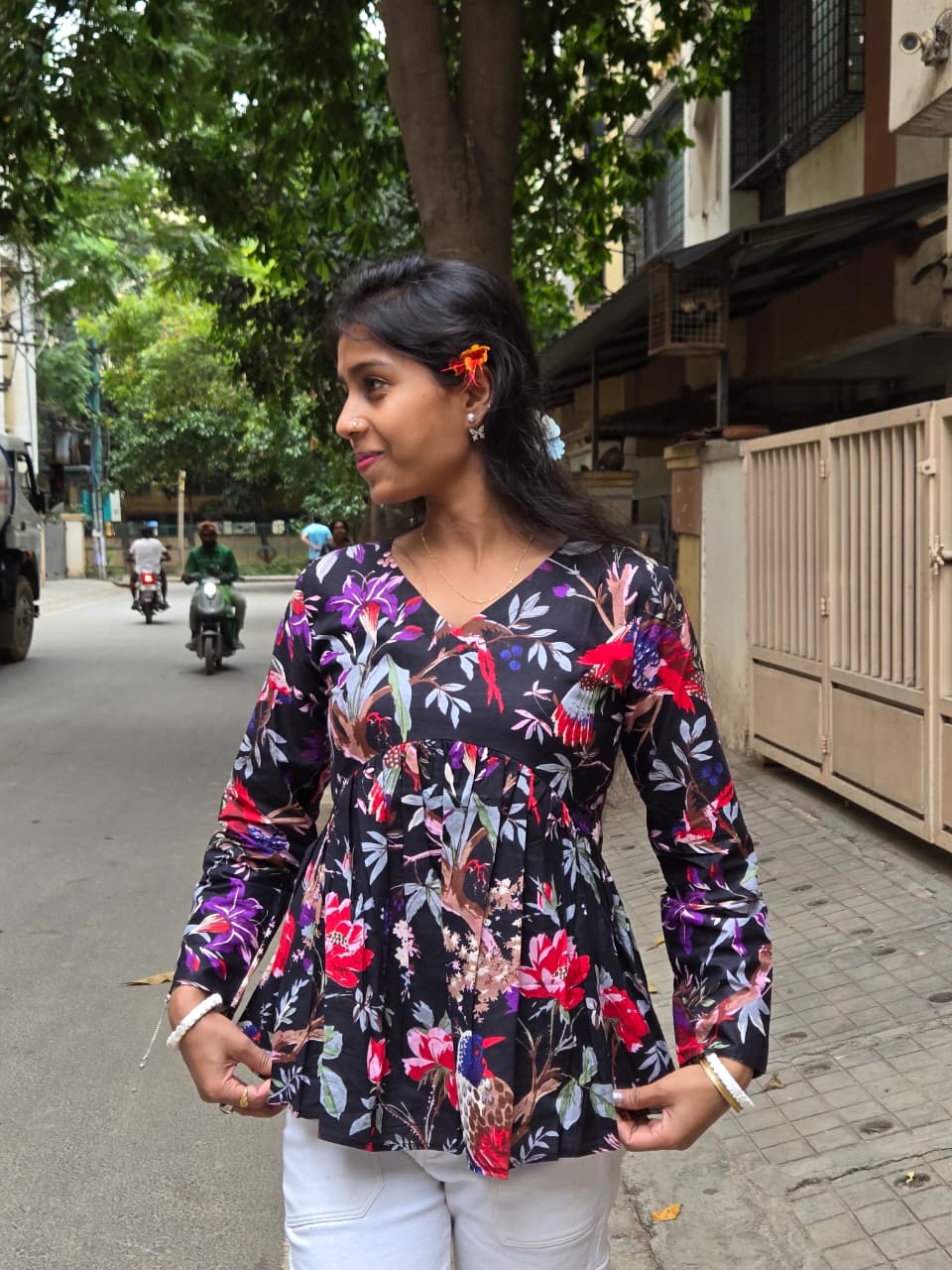 Midnight Floral Peplum Top