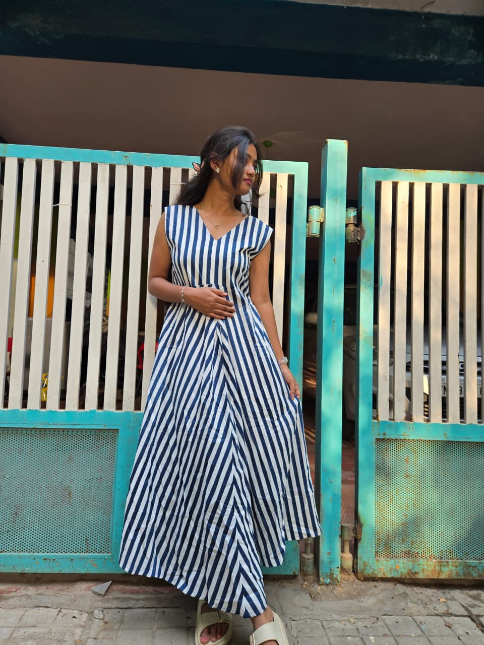 Midnight Stripe Cotton Maxi Dress