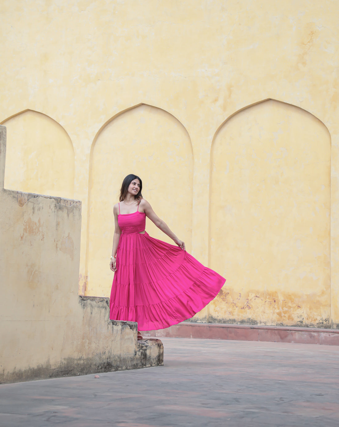 Side waist cut-out pink maxi