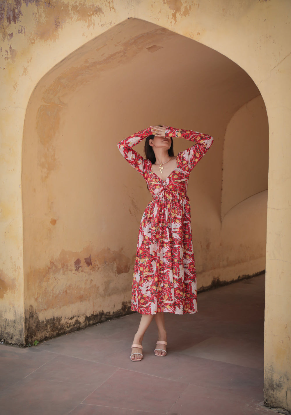 Full sleeves Red midi dress