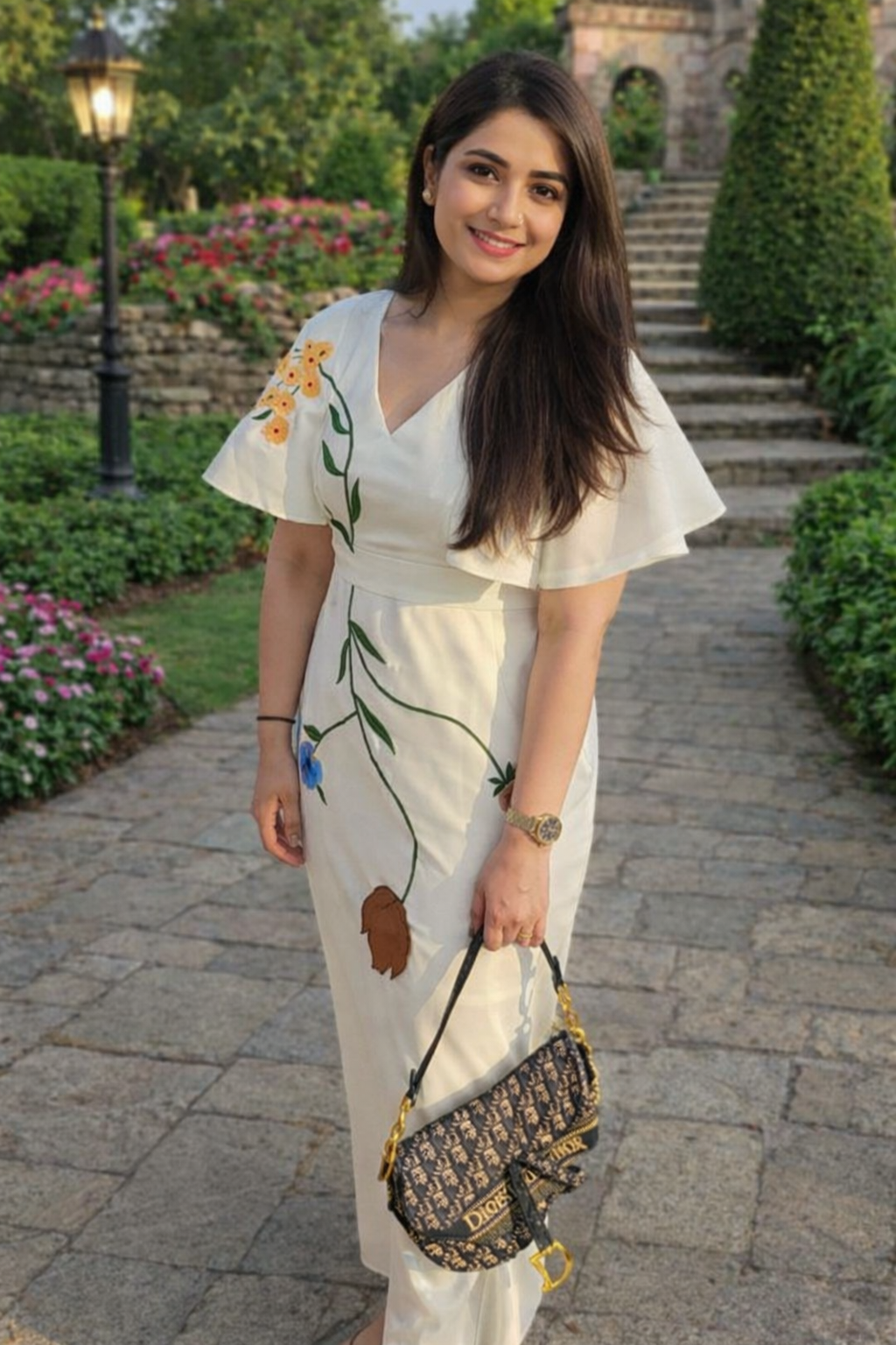 Elegant Ivory Floral Embroidered Dress