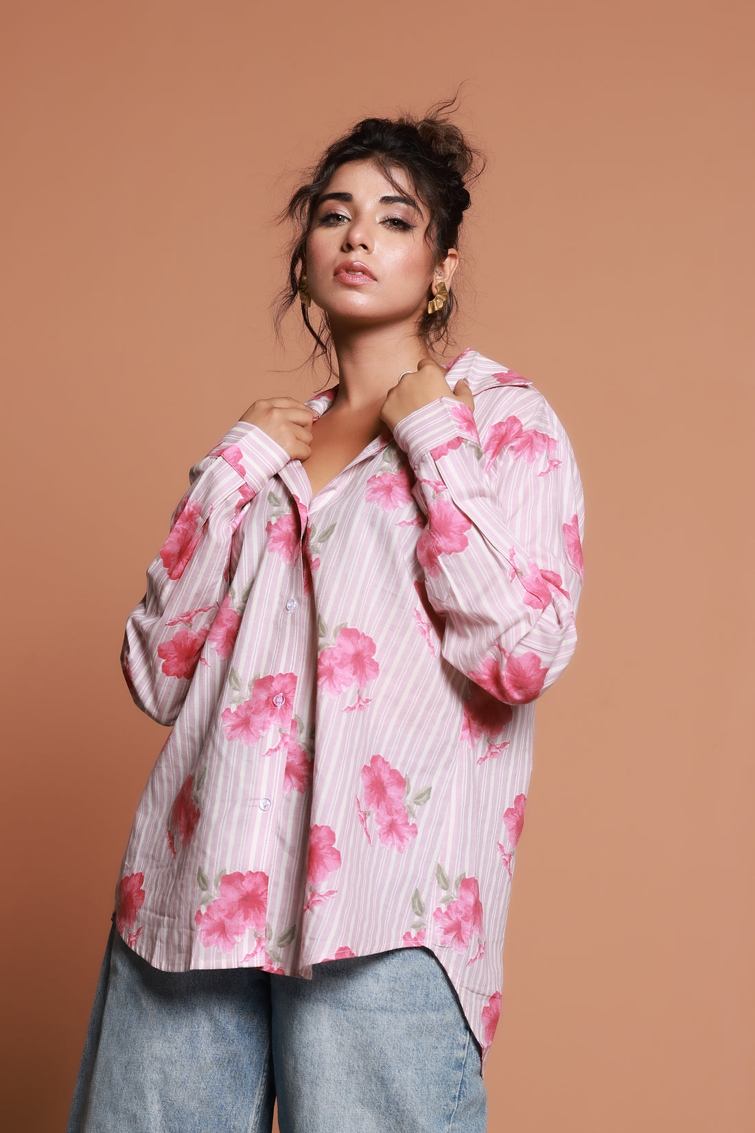 Pink floral oversize shirt