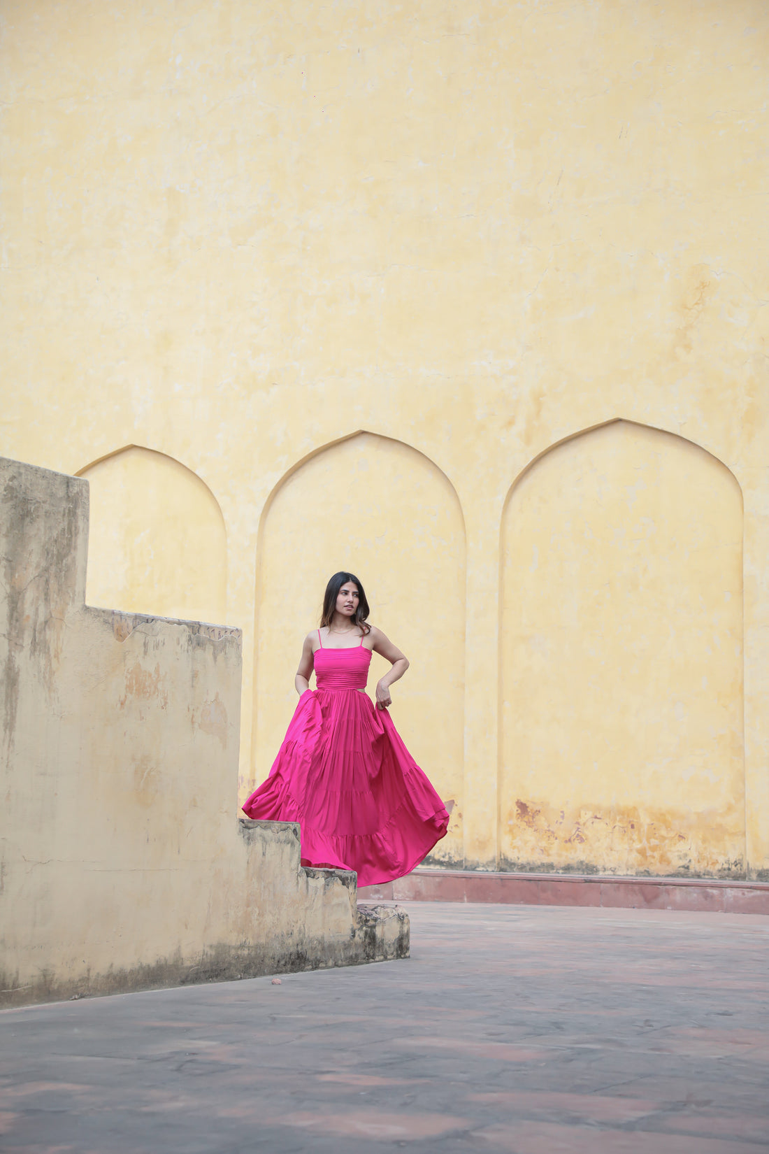 Side waist cut-out pink maxi