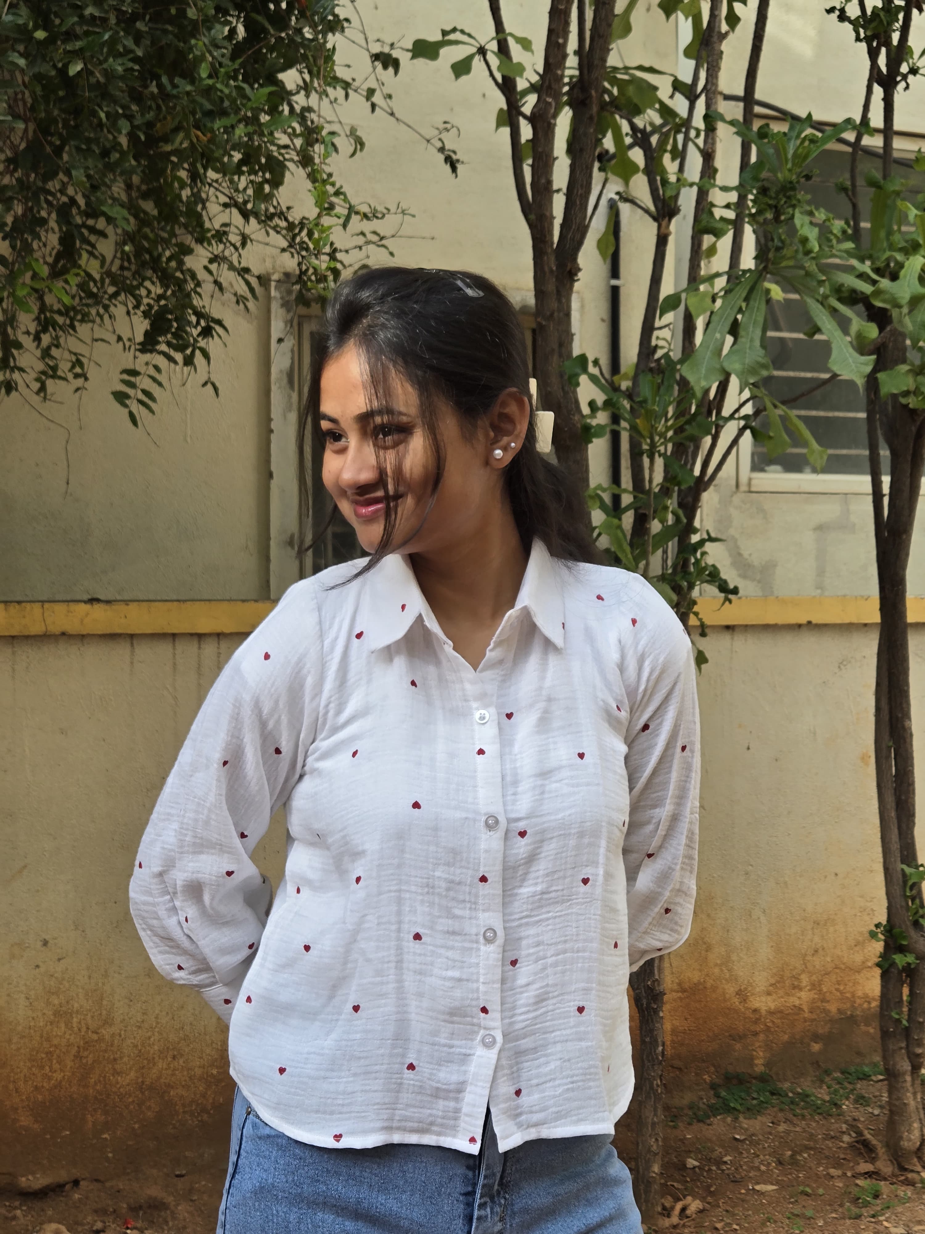 White Heart Print Shirt