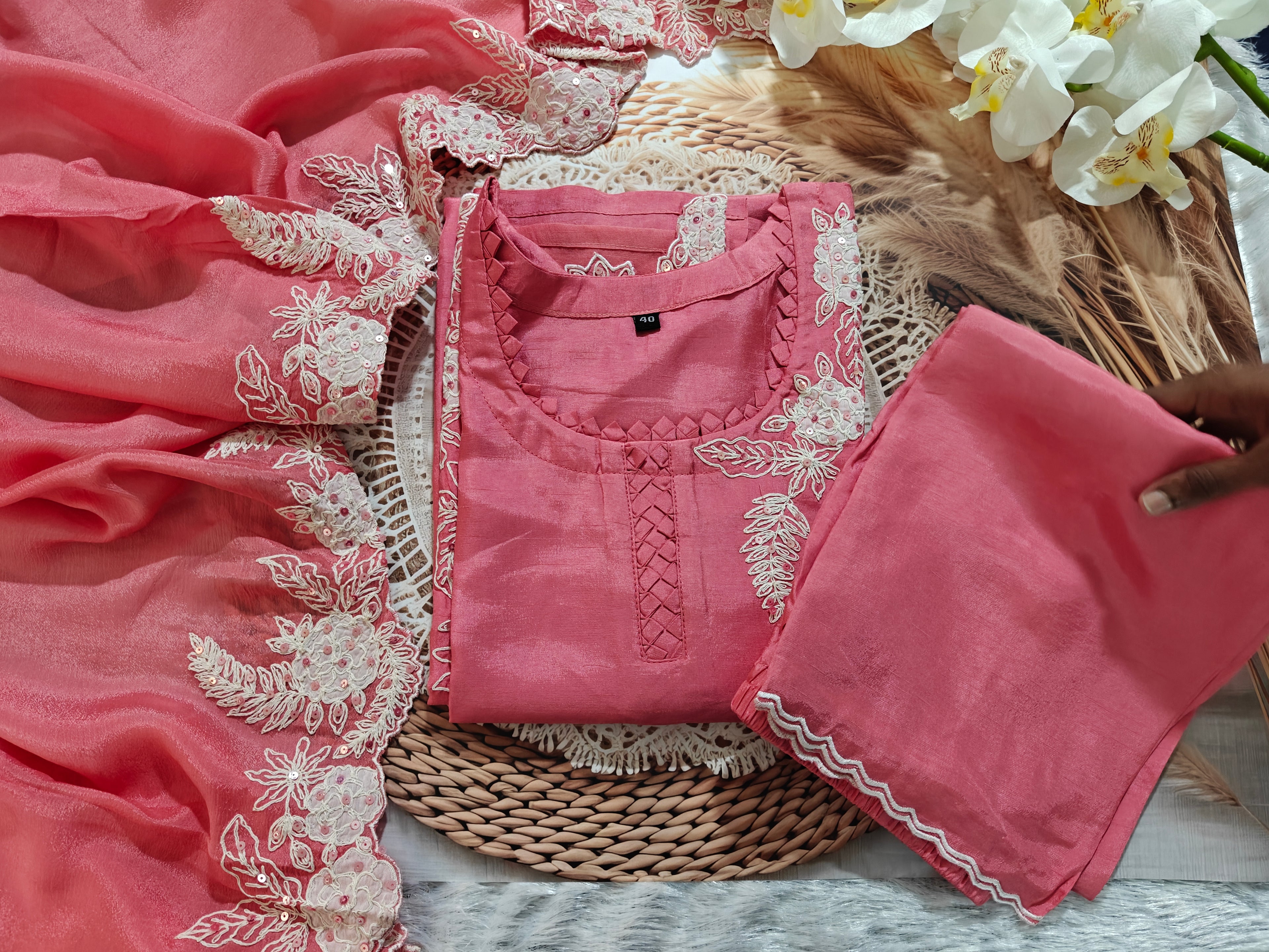 Pink Embroidered Suit Set