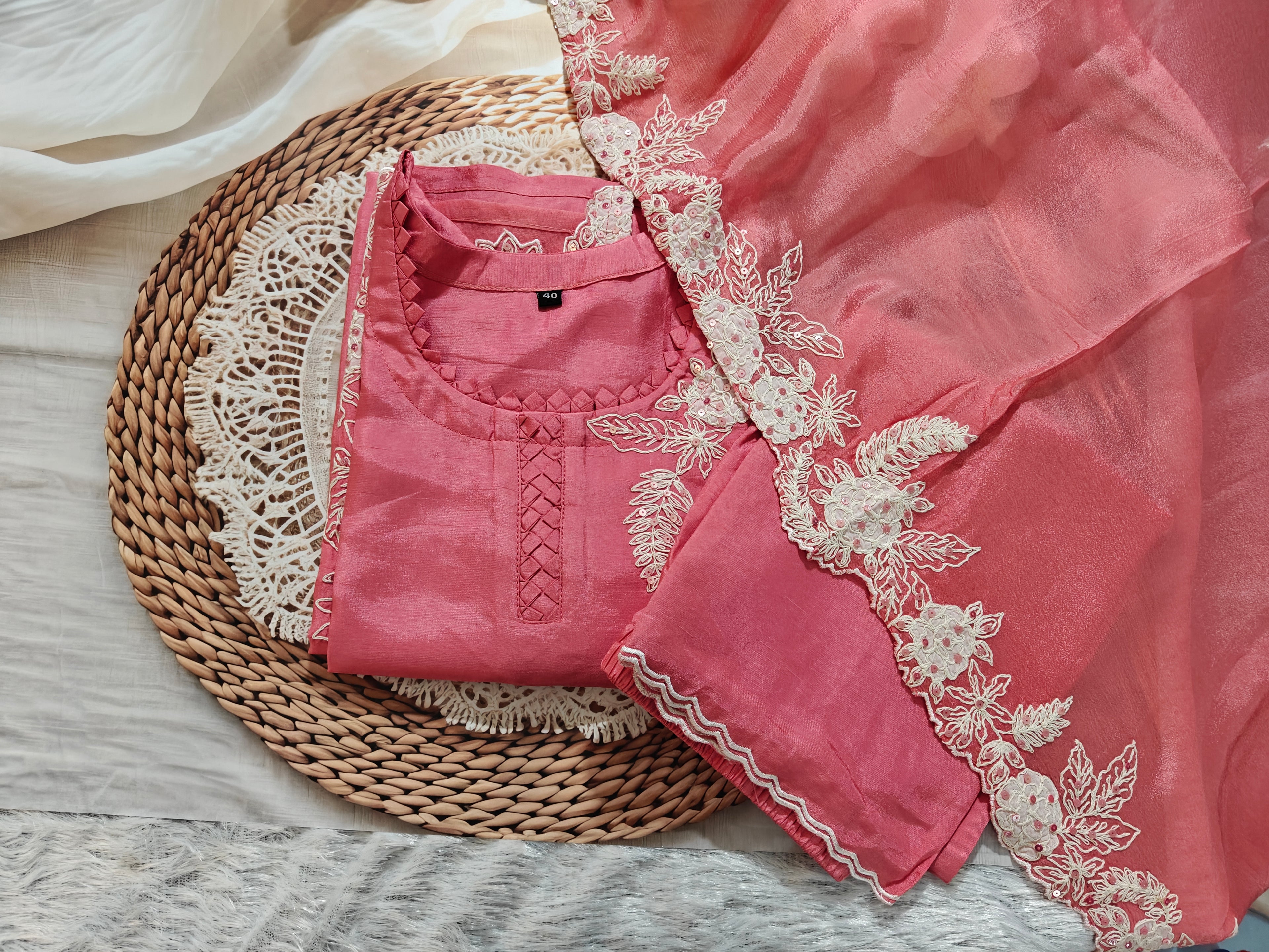 Pink Embroidered Suit Set