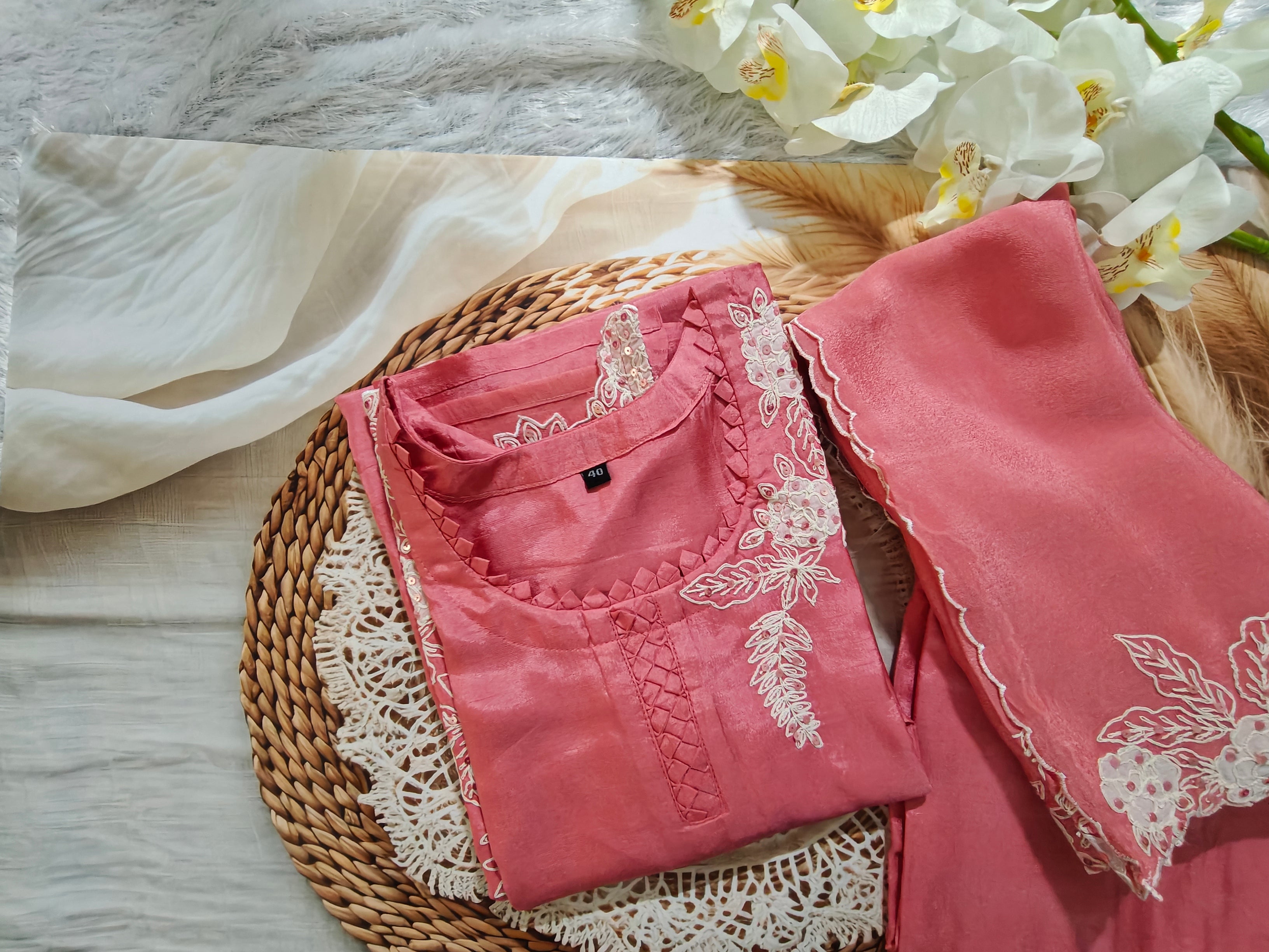 Pink Embroidered Suit Set