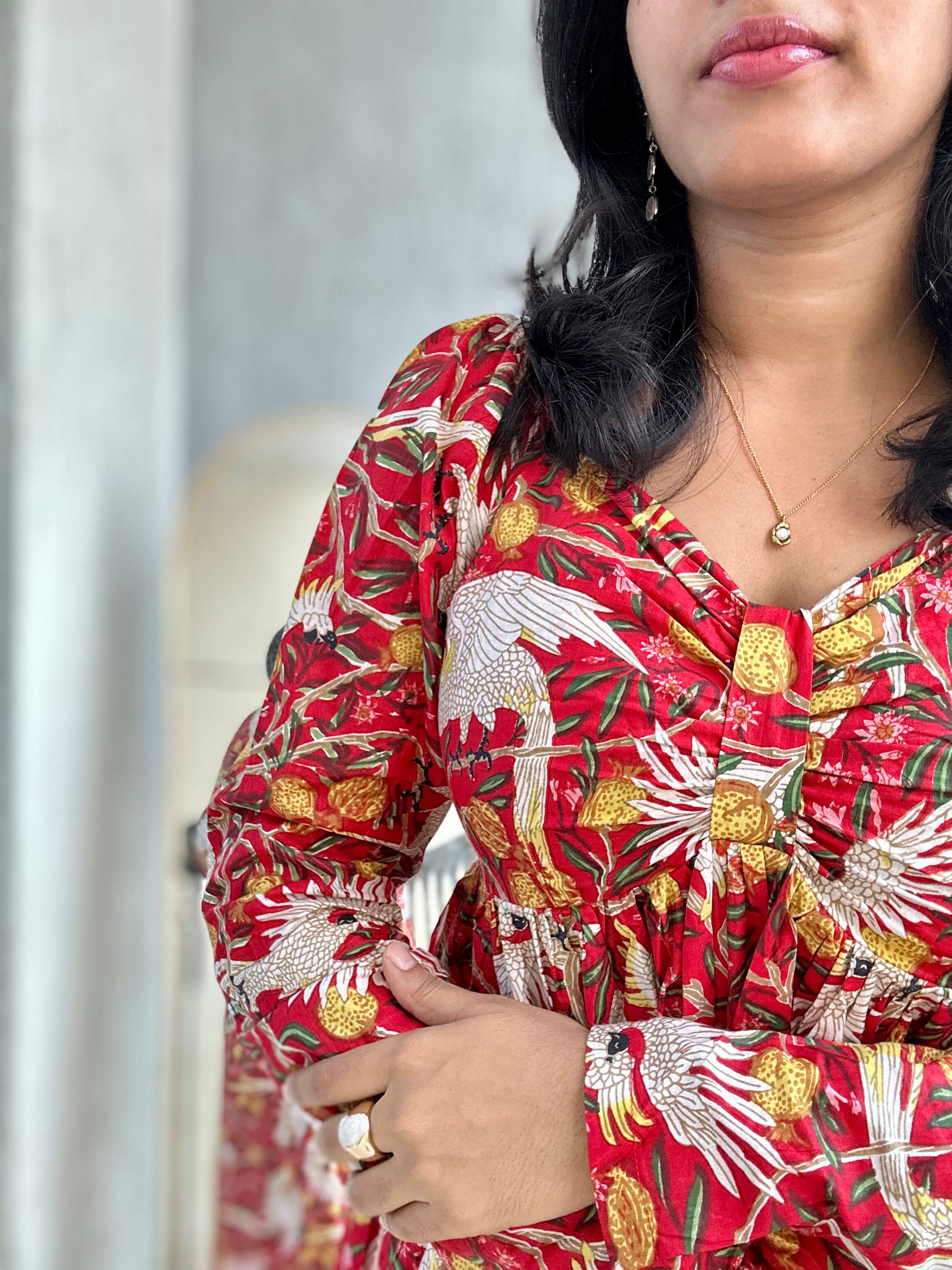 Full sleeves Red midi dress