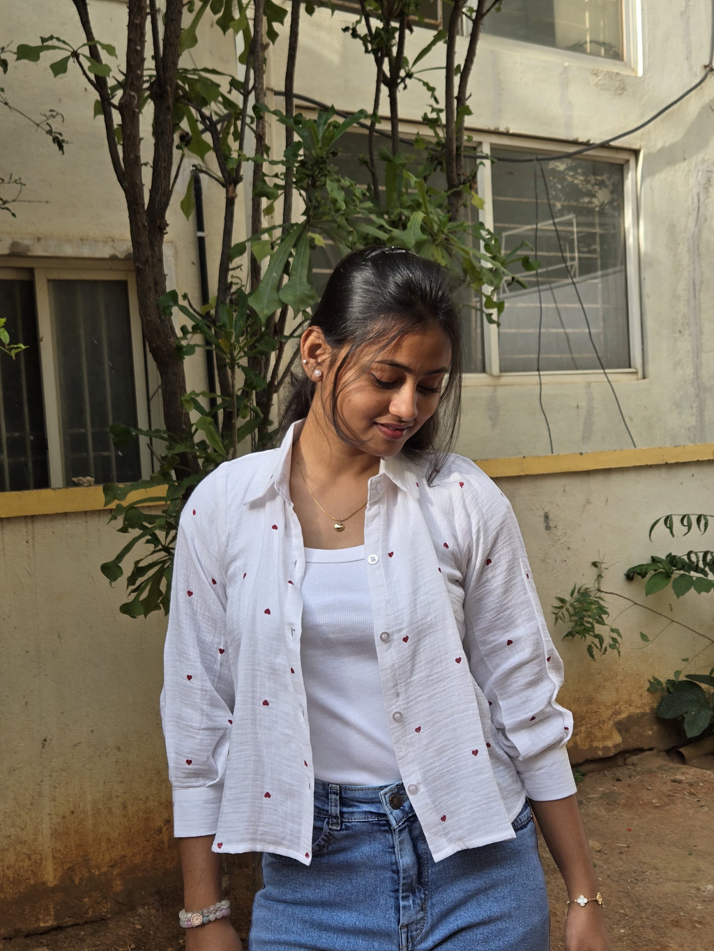 White Heart Print Shirt