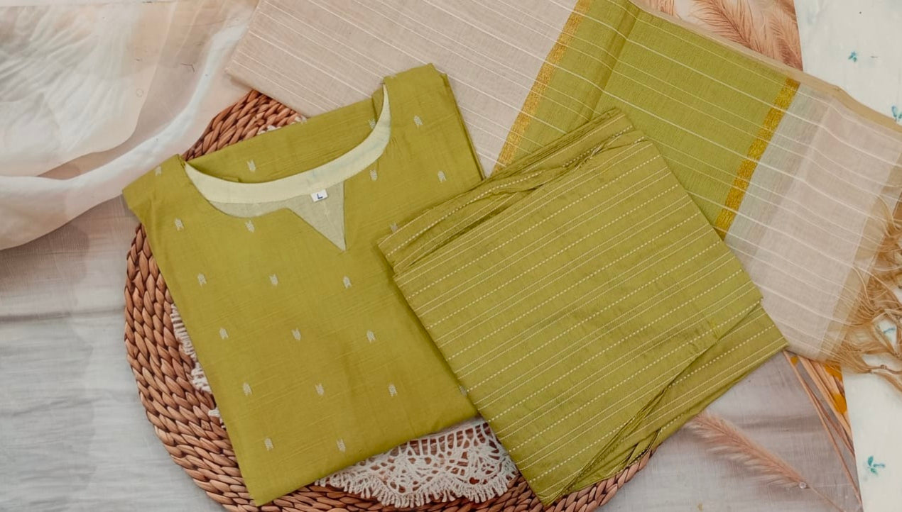 Olive Green Embroidered Cotton Kurta Set 🌿