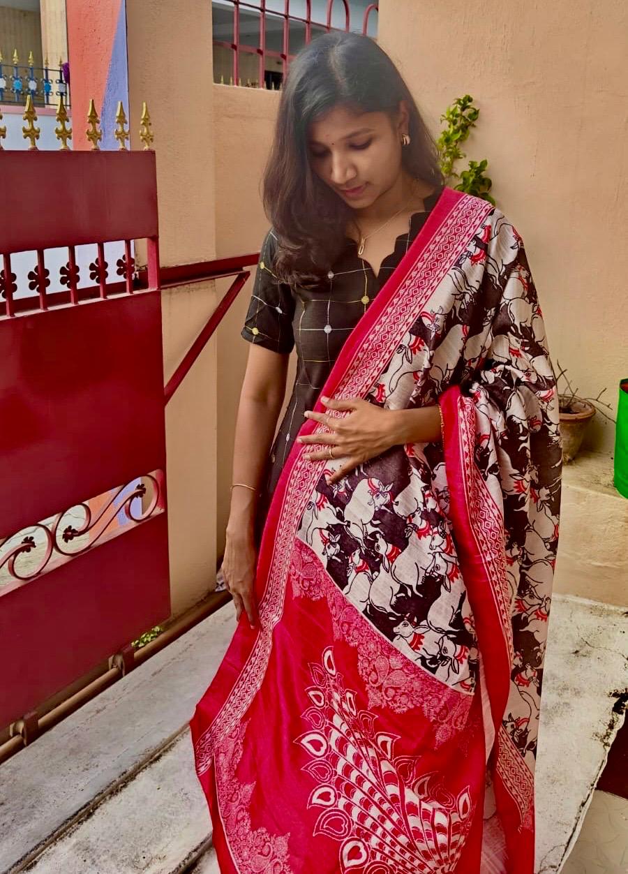 Elegant black raw silk salwar suit