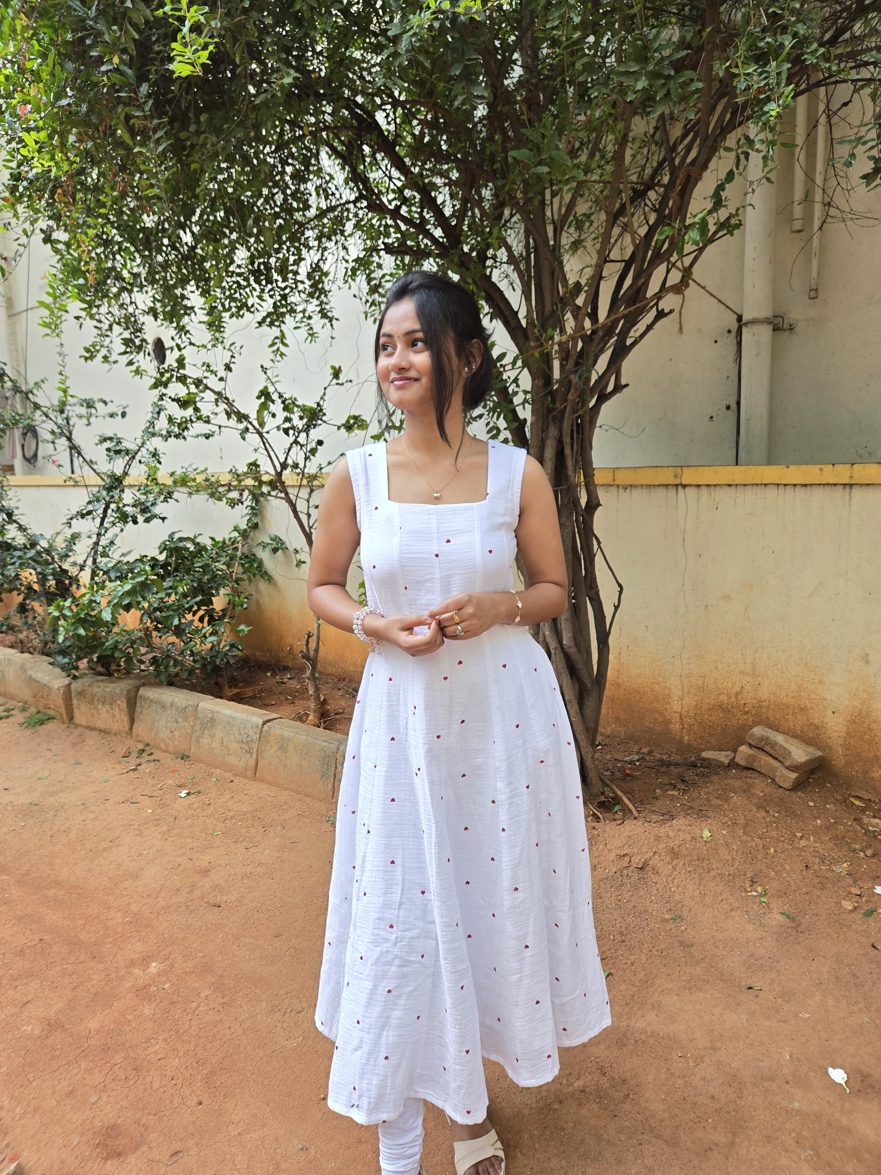 White Heart Print Frock