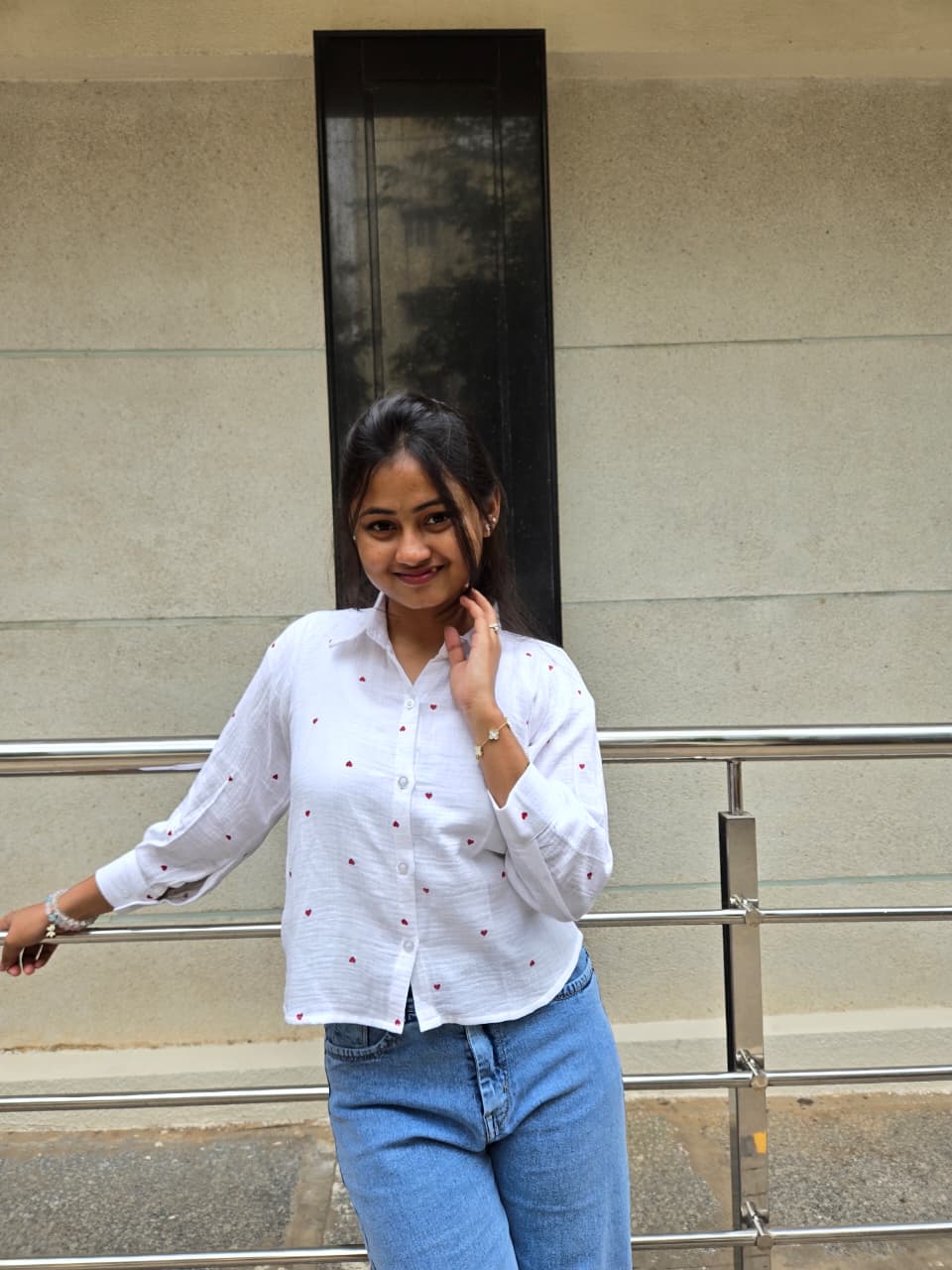 White Heart Print Shirt