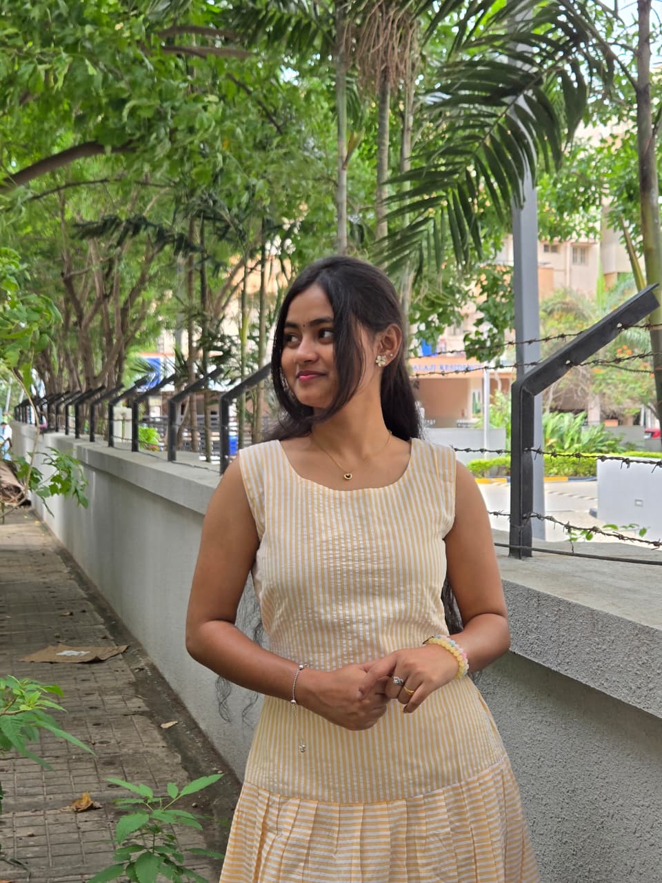 Sunshine Beige Striped Tiered Dress