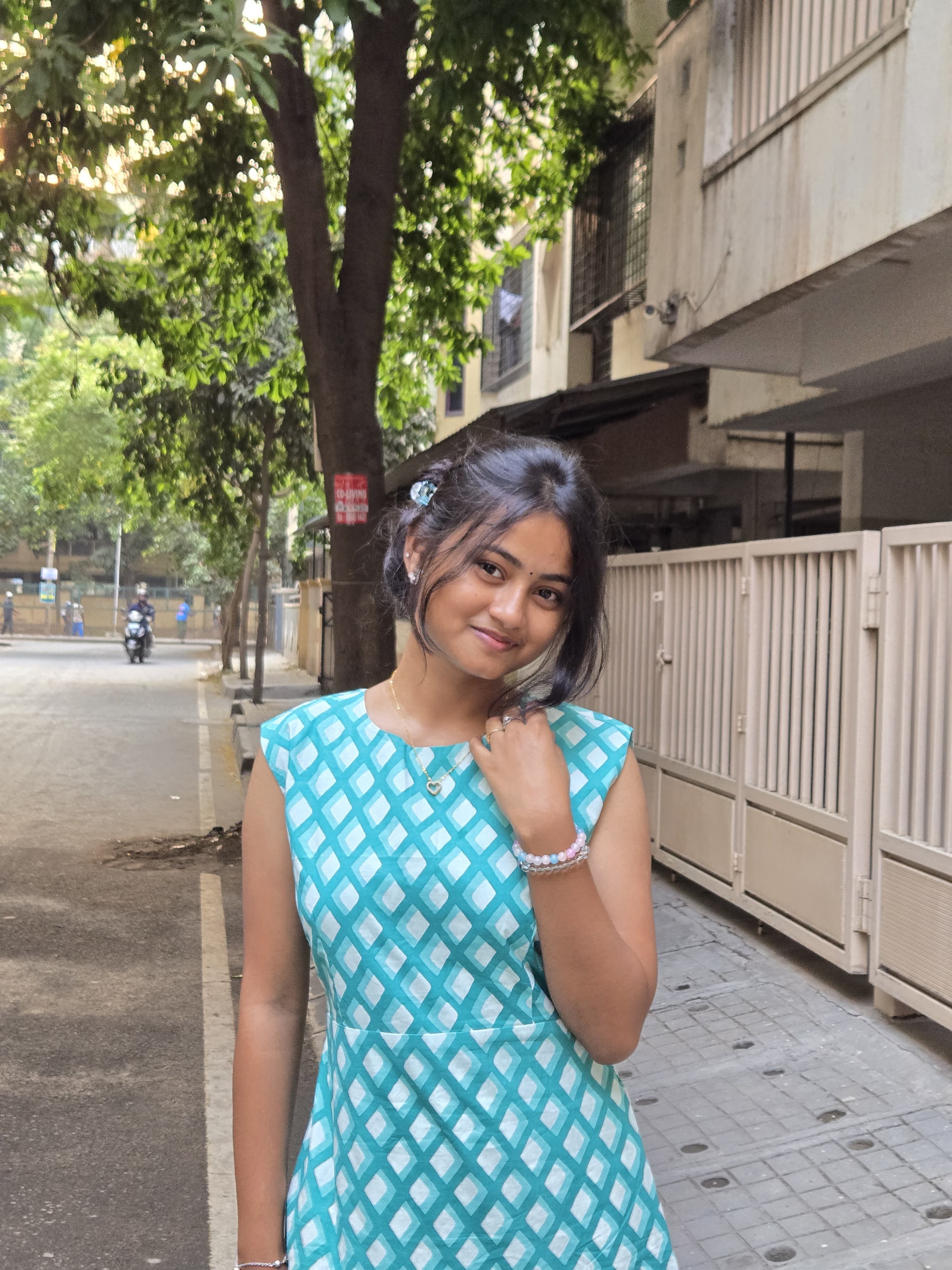 Aqua Diamond Print Cotton Maxi Dress