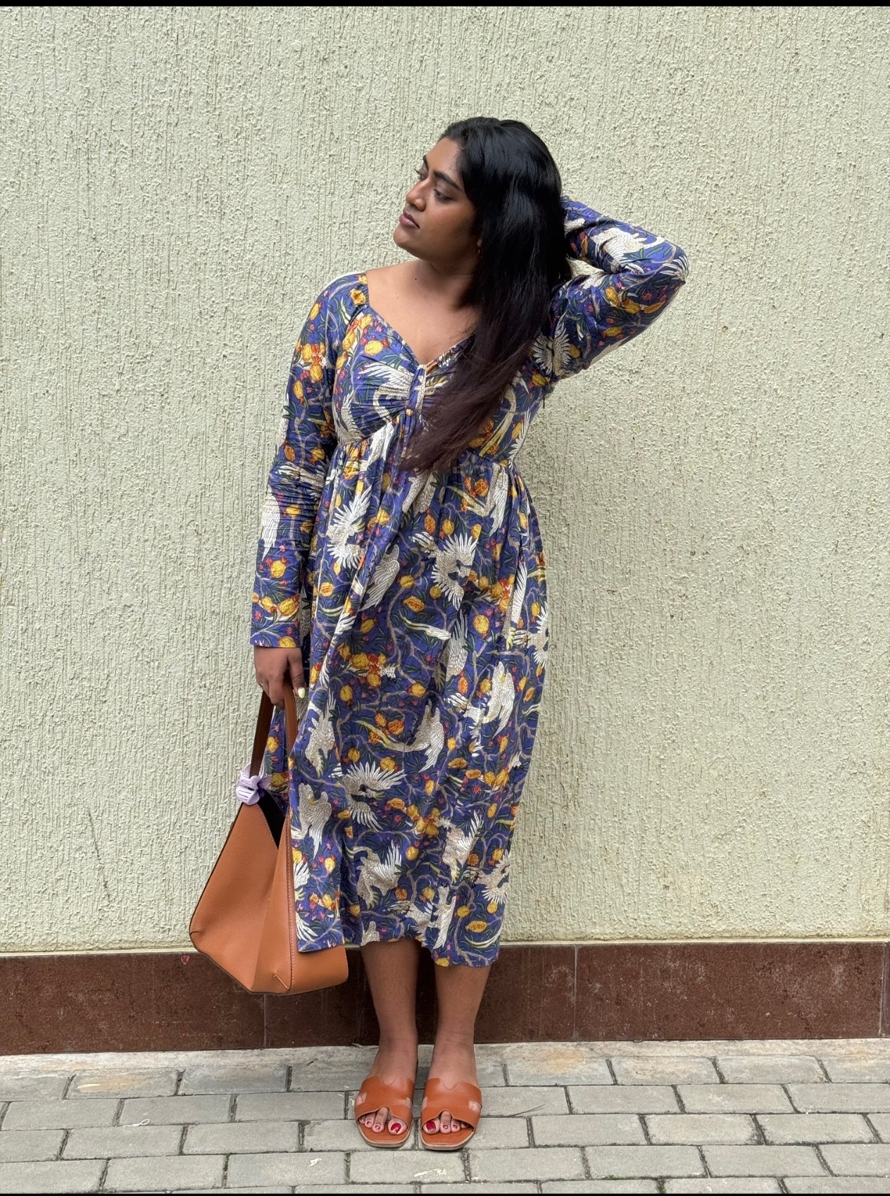 Full sleeves blue midi dress