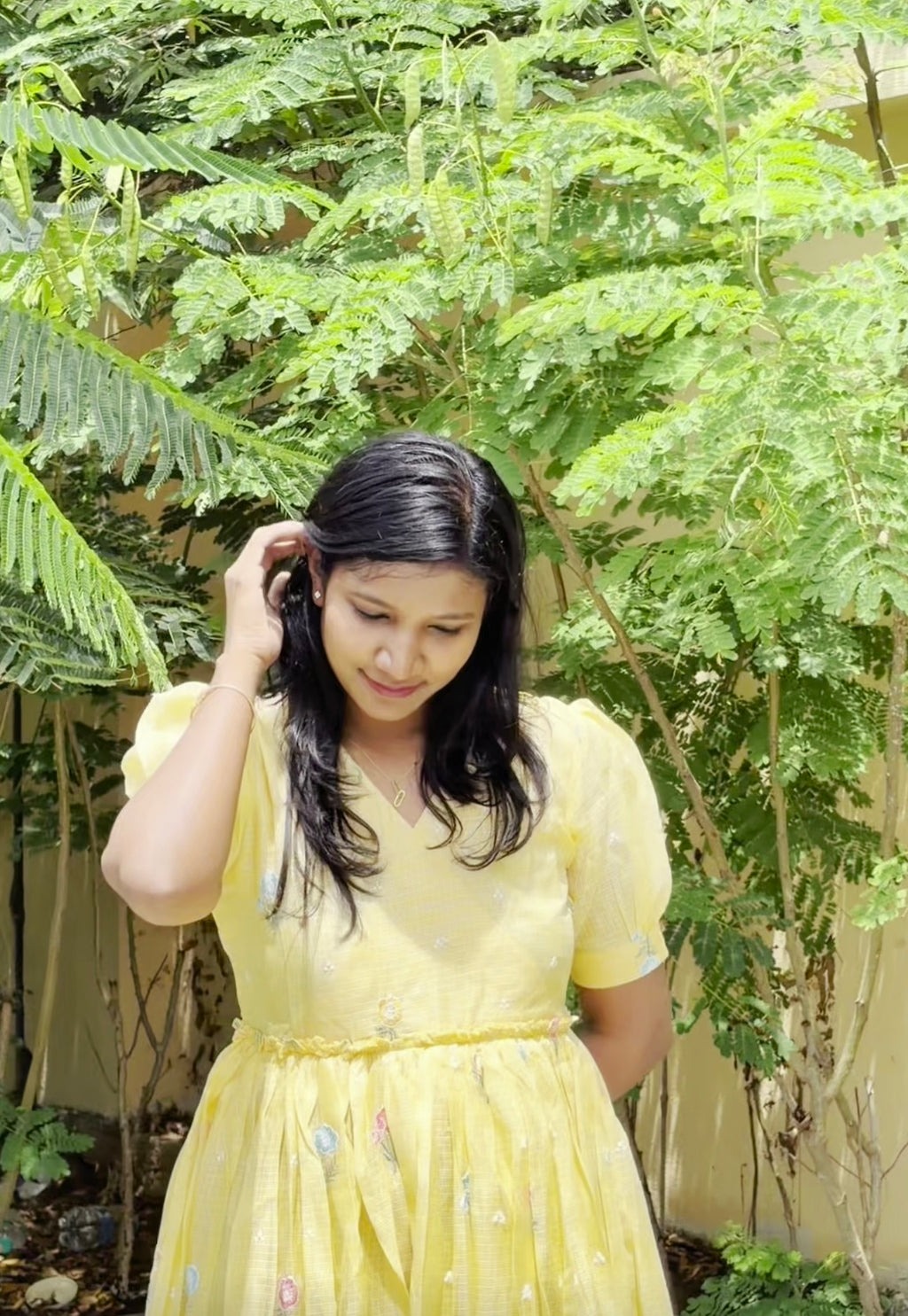 Butter Yellow Floral Embroidered Maxi Dress