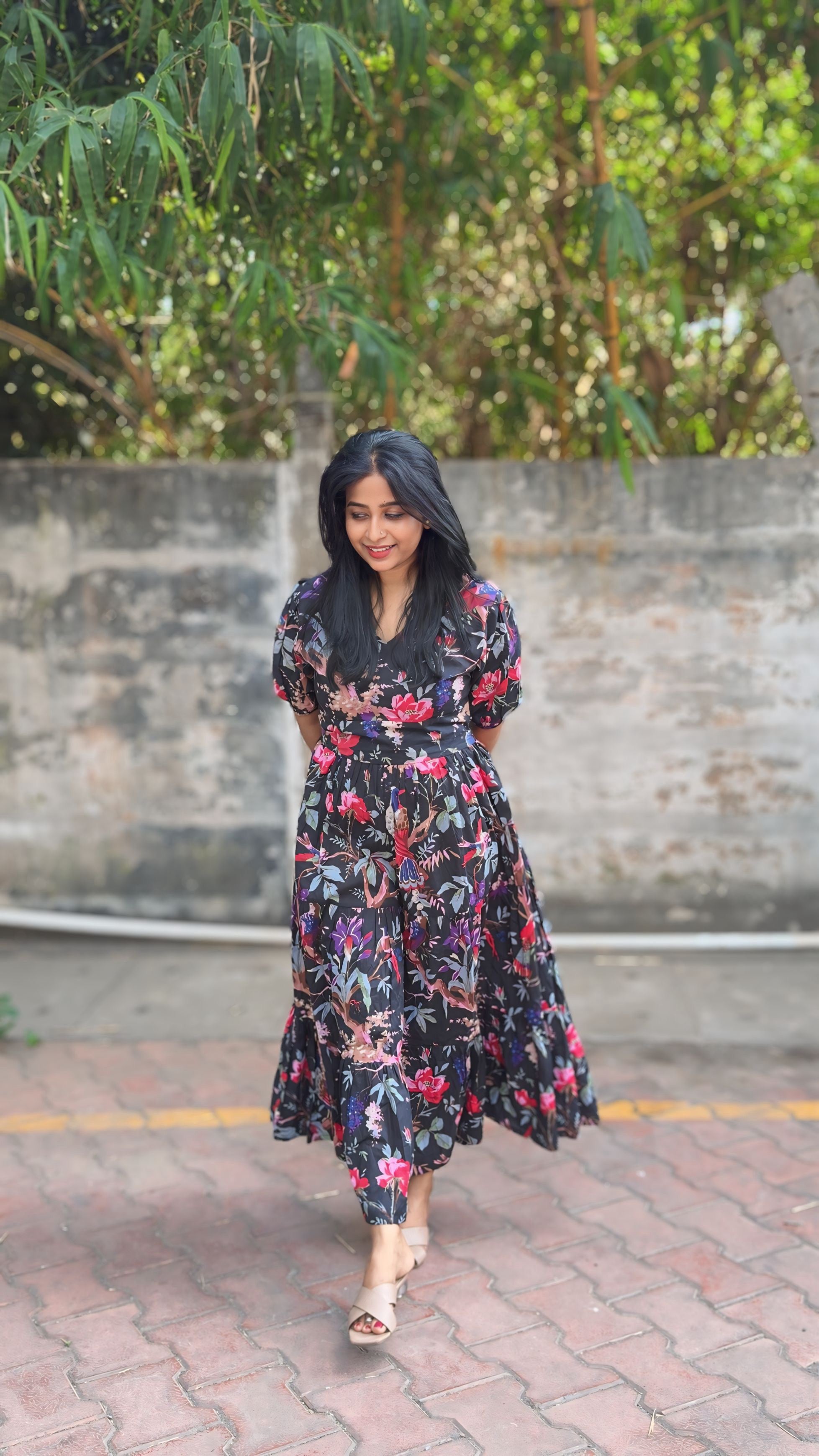 Dark Blue Floral Printed Maxi Dress