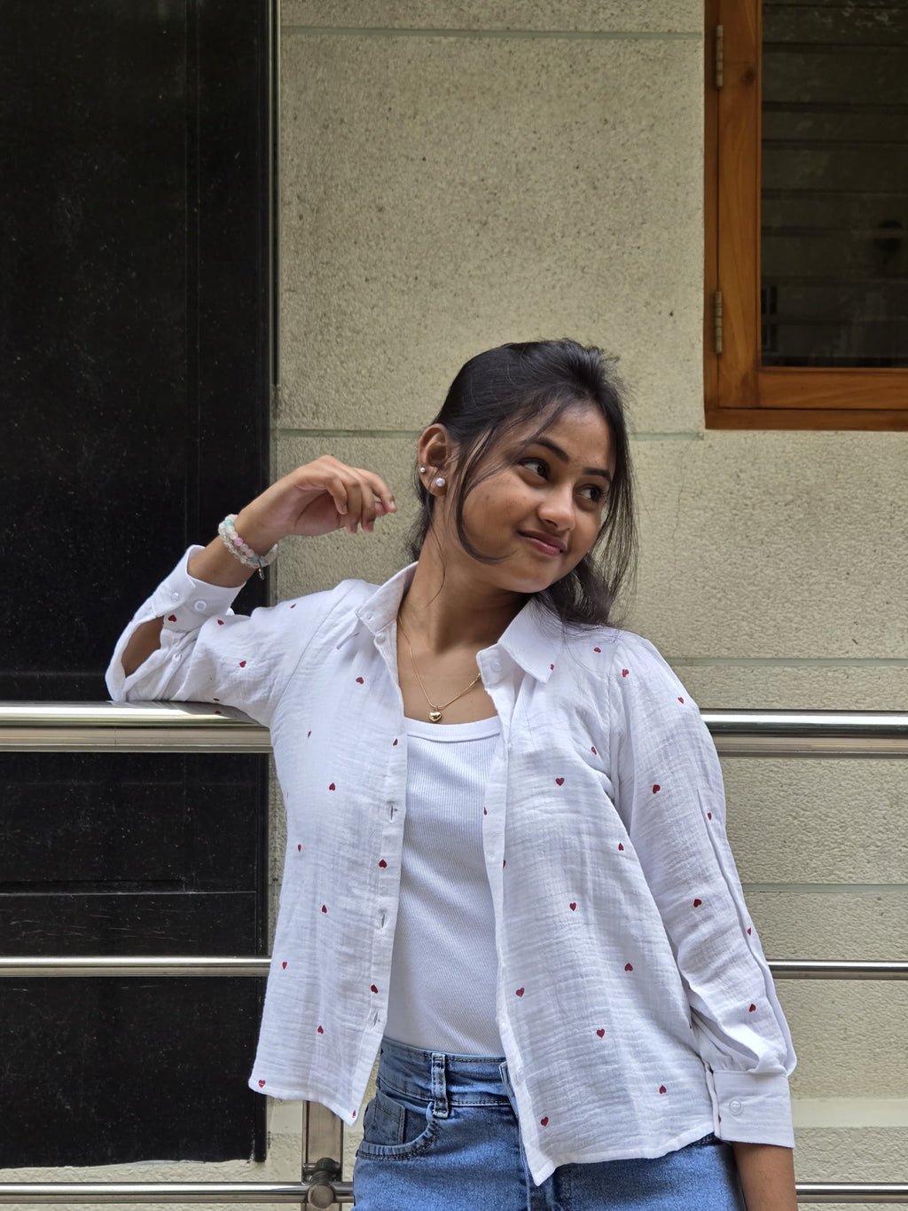 White Heart Print Shirt