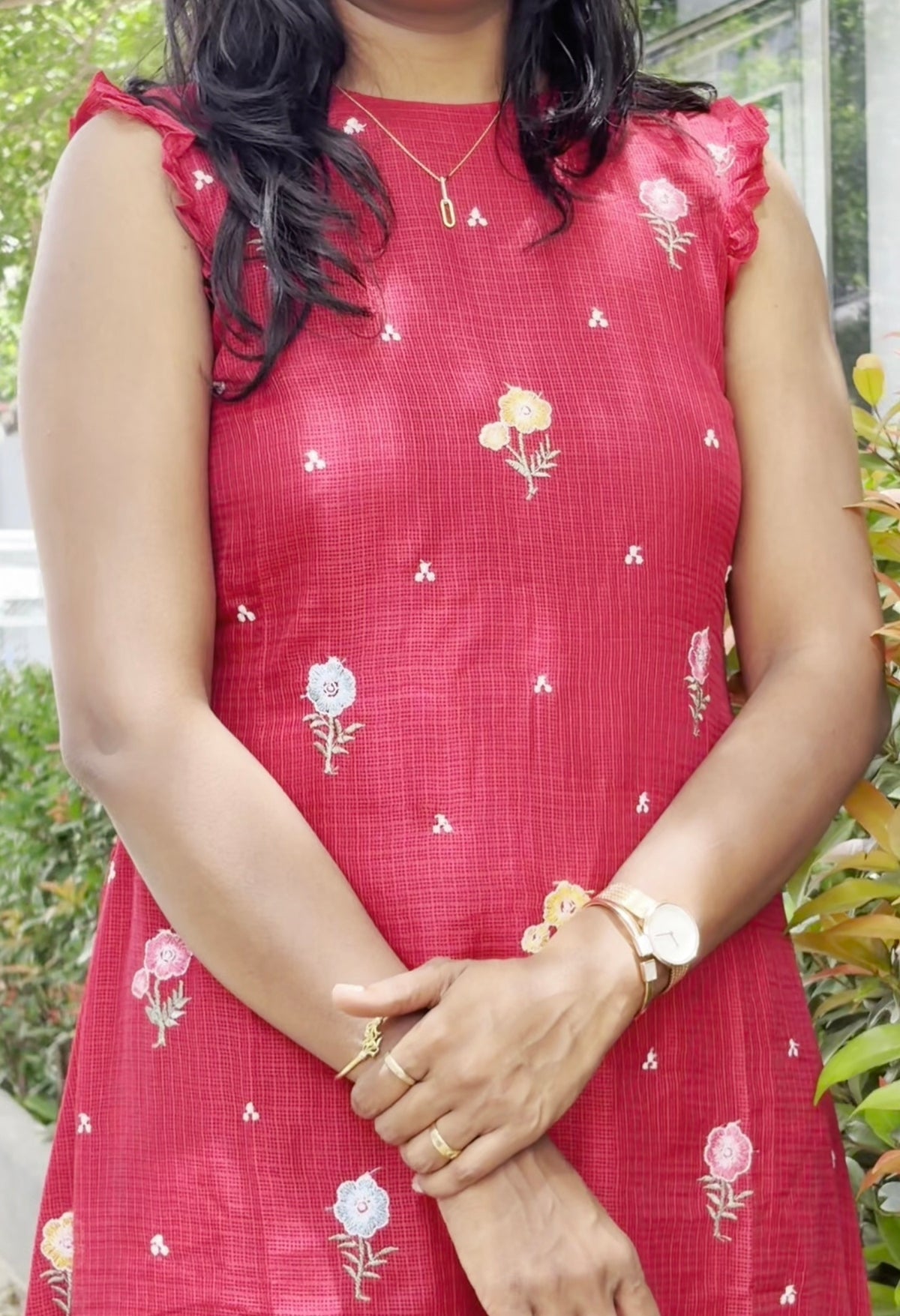Rose Print Red Sleeveless Maxi Dress