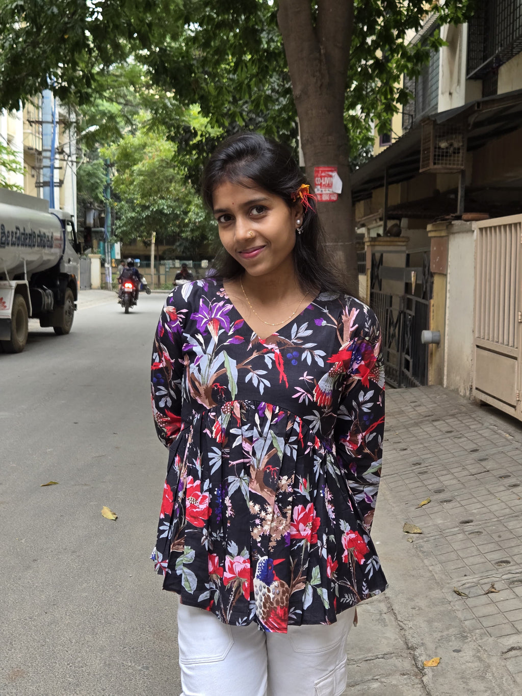 Midnight Floral Peplum Top