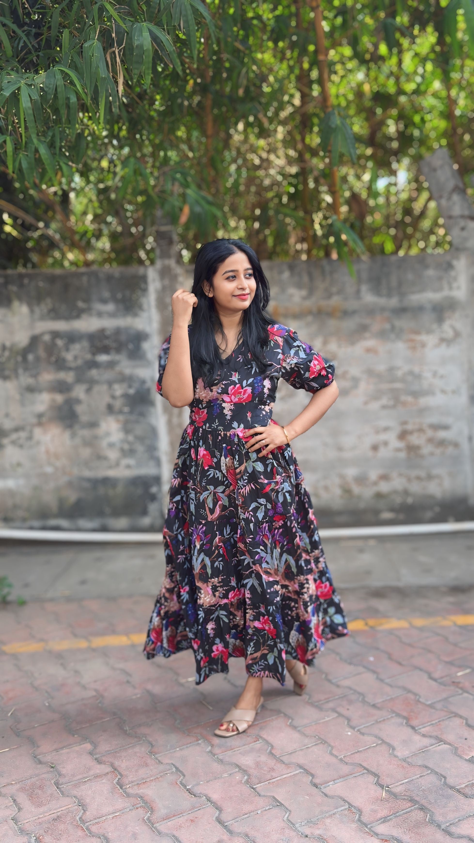 Dark Blue Floral Printed Maxi Dress