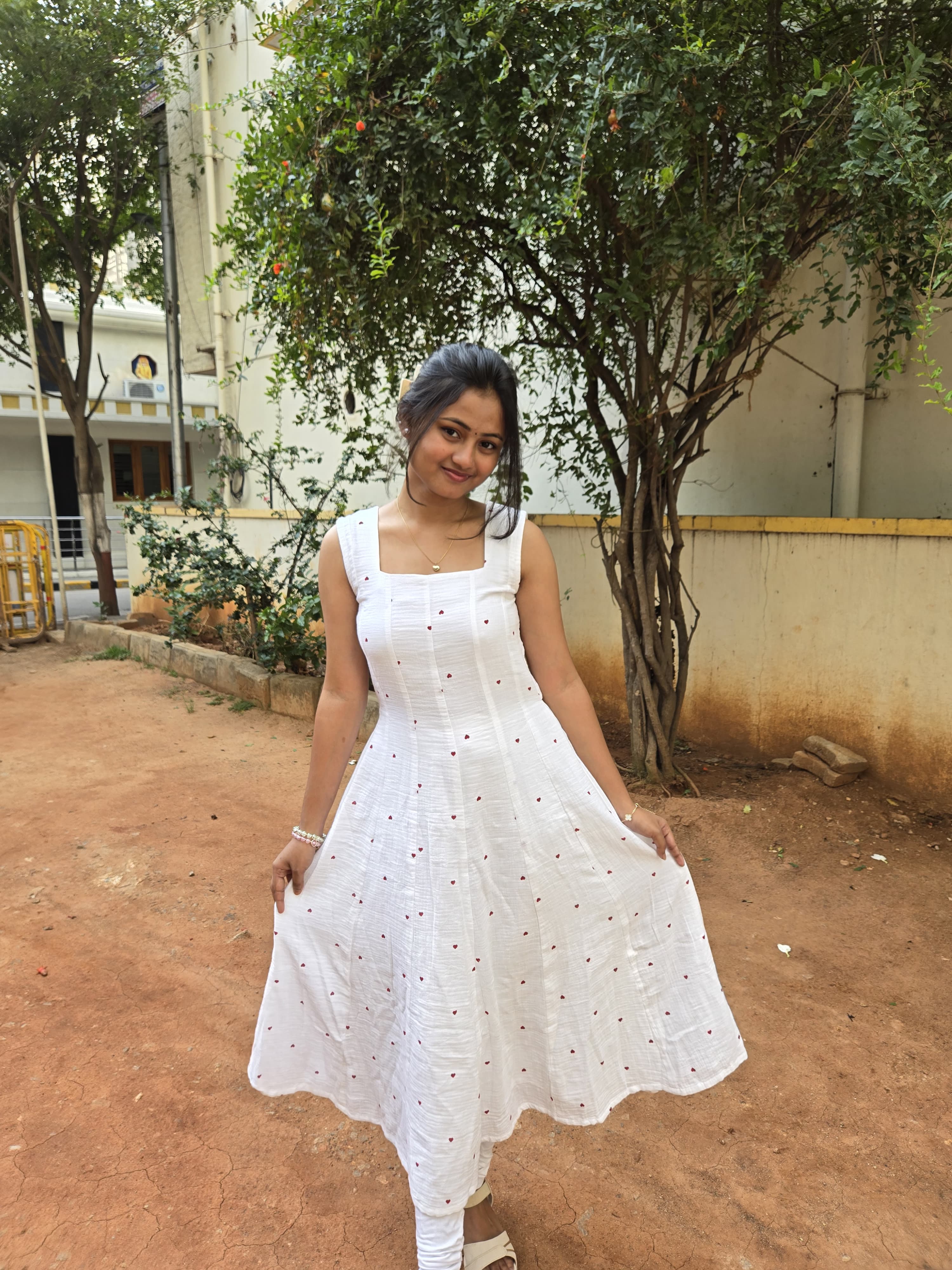 White Heart Print Frock