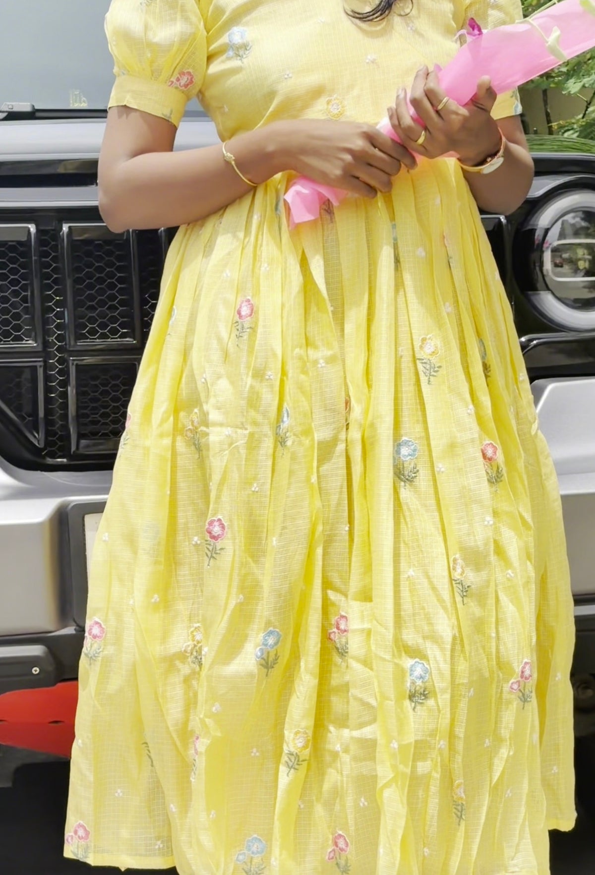 Butter Yellow Floral Embroidered Maxi Dress