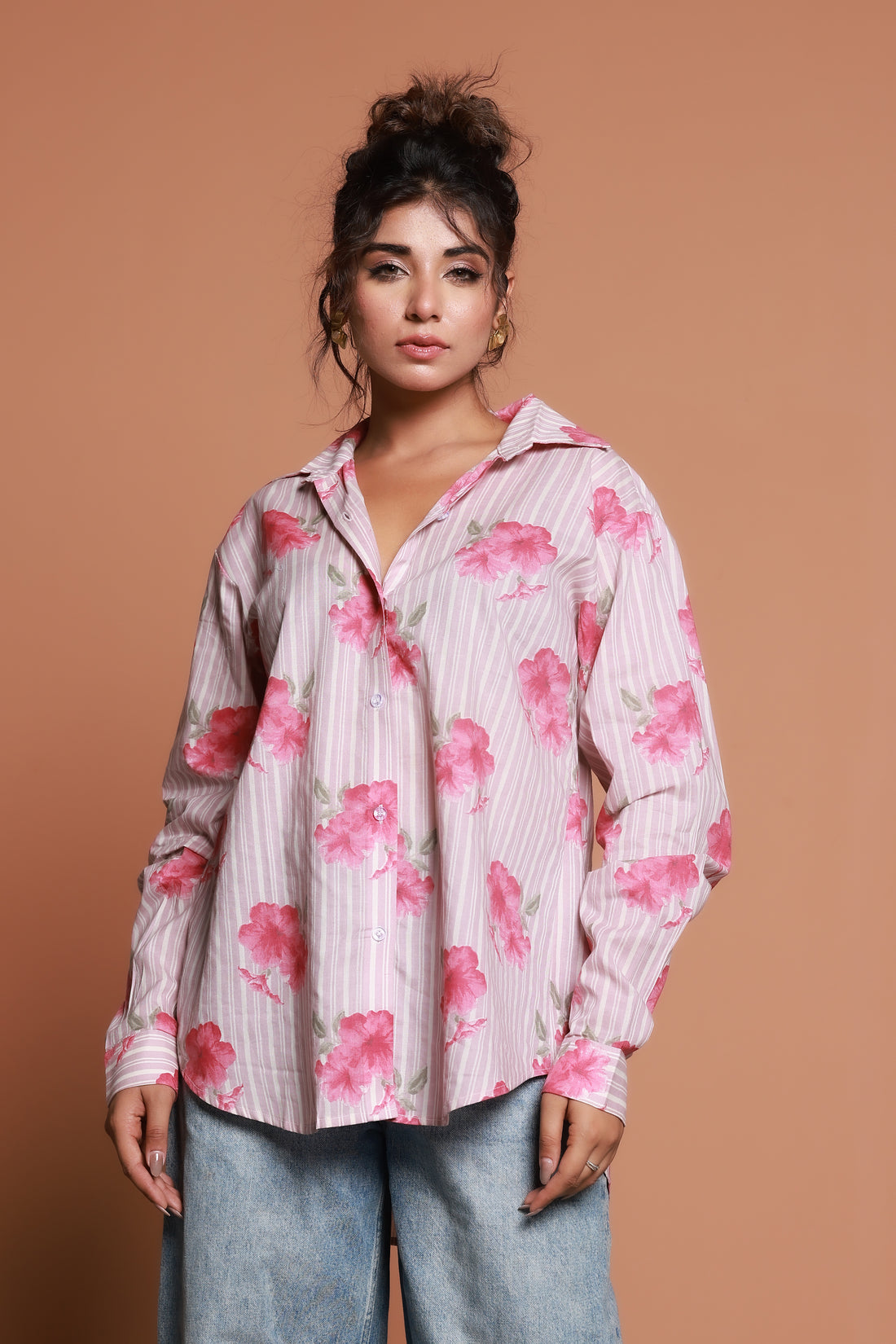Pink floral oversize shirt