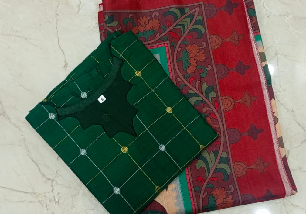 Emerald Green Checked Printed Kurta